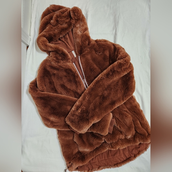 NWOT Free People Movement Hoodie Off The Record Faux Fur Pullover Brown XS - Picture 4 of 6